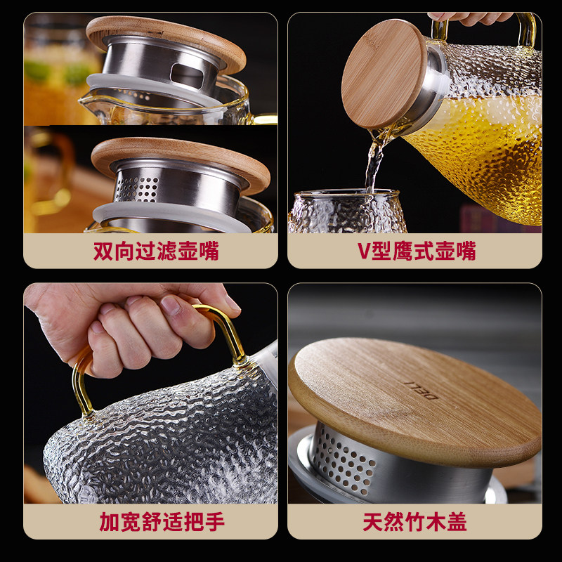 家用锤目纹冷水壶玻璃凉水壶耐热高温凉白开水壶大容量凉水杯套装,淘宝优惠券,粉丝福利购,淘宝优惠卷