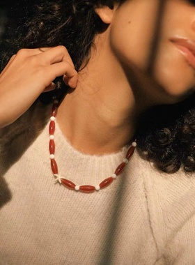 红玛瑙舞步海星手工串珠项链waki同款小众ins项链