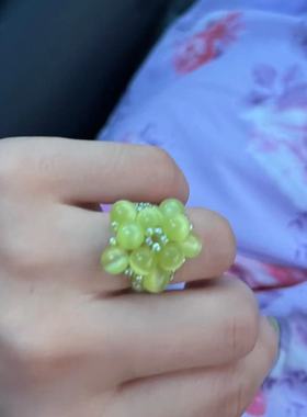 swingset猫眼水晶串珠戒指