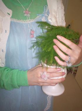 毛茸茸系列串珠花朵水晶编织戒指