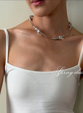 冷淡感高级小众马蹄螺钛钢不掉色透明水晶项链拼接不锈钢锁骨链