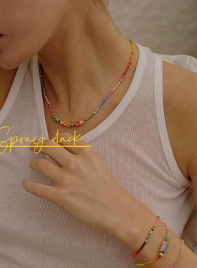 多层米珠拼色彩虹串珠手链项链