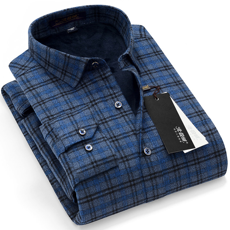 北极绒保暖加绒纯棉格子男士衬衫 北极绒早稻田衬衫