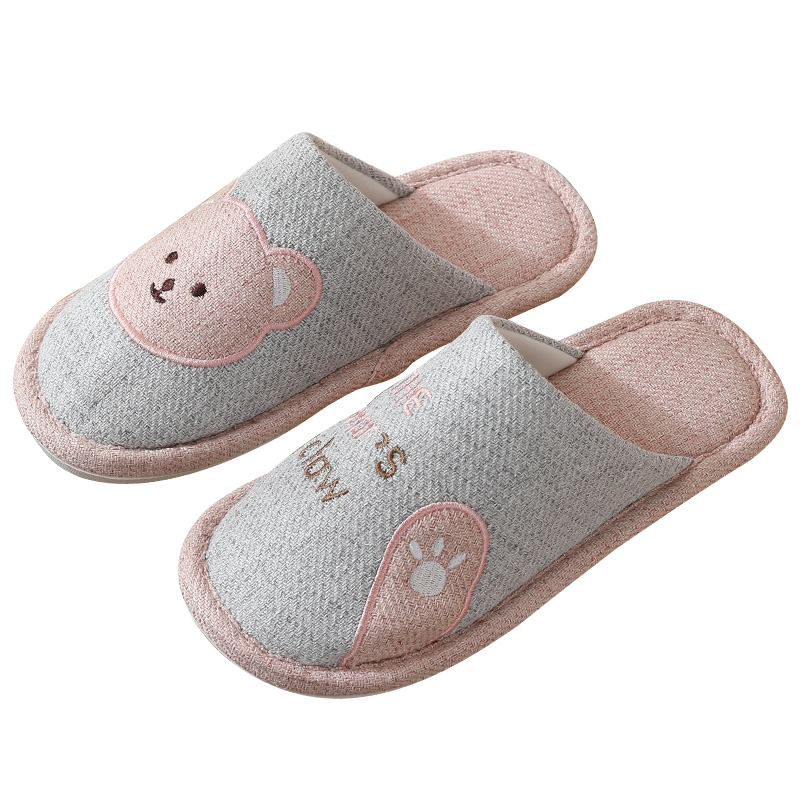 可爱卡通熊棉拖鞋女秋冬季室内家居家用情侣布拖鞋男大童防滑冬天 - 图3