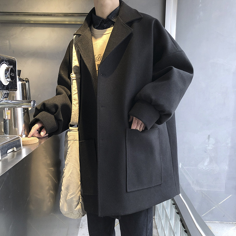 冬季新款港风潮流男士帅气毛呢大衣 行更远毛呢大衣
