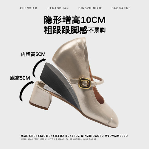 不累脚！隐形内增高10CM高跟鞋2026秋新款浅口玛丽珍鞋粗跟单鞋女 - 图0
