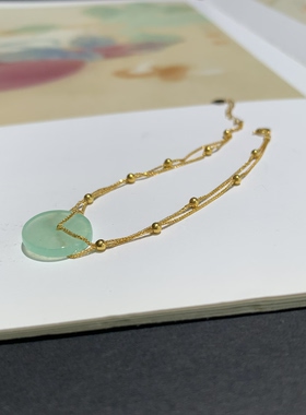 18k金翡翠甜绿平安扣满天星手链