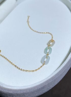 18k金冰种翡翠方形扣手链