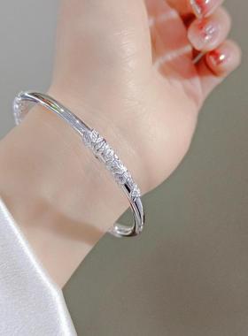 繁花似锦足银9999纯银手镯闭口银手环送女友生妈妈母亲节生日礼物