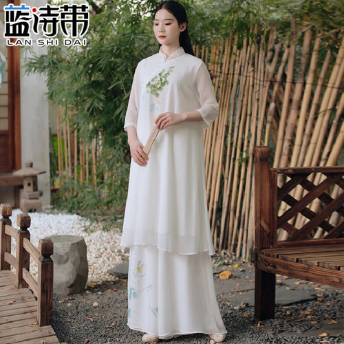 现代茶服中国风佛系衣服女禅意改良旗袍连衣裙汉服唐装阔腿裤套装 - 图1