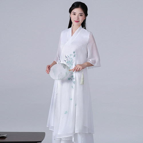 禅修服女中国风春夏复古禅衣茶艺师服装禅意茶服居士服汉服中长款 - 图1