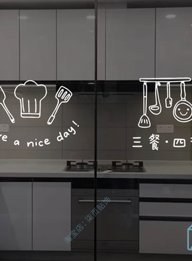 有趣的图案厨房玻璃门防撞提示贴纸餐厅透明推拉移门装饰卡通贴画