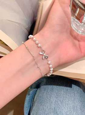 精致叠戴手饰双层珍珠小众设计感