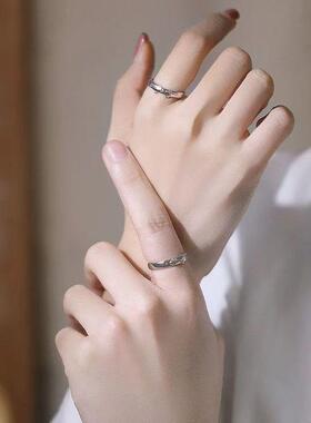 猫与鱼情侣款戒指ins小众设计感开口可调节食指戒简约新款指环潮