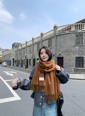 咖色围巾围脖仿羊绒加厚男女秋冬