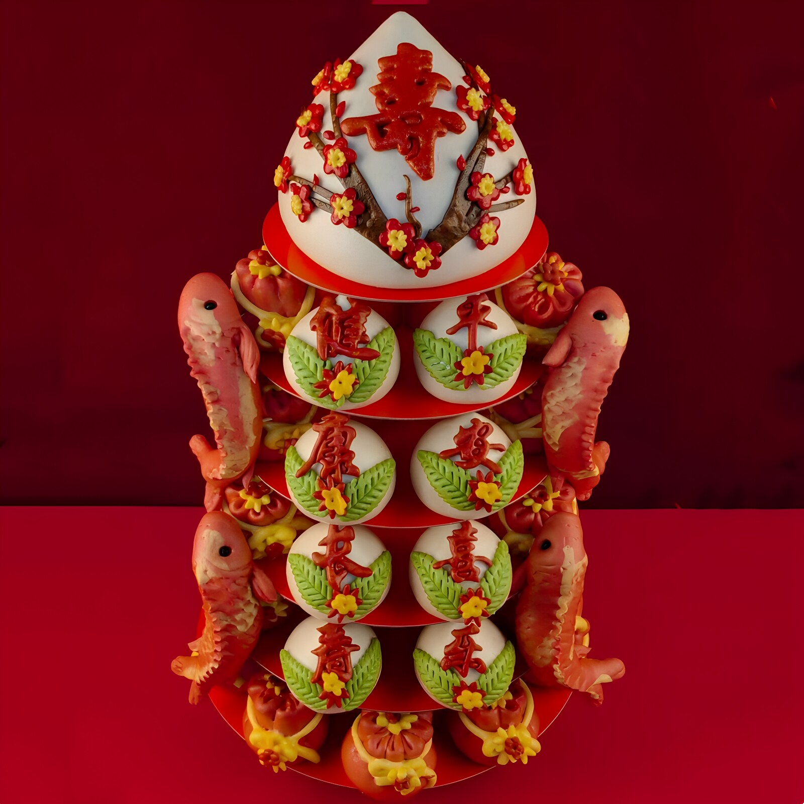 金穗朵中式蛋糕老人过生日寿桃馒头过寿花馍六层寿塔八层多层福糕