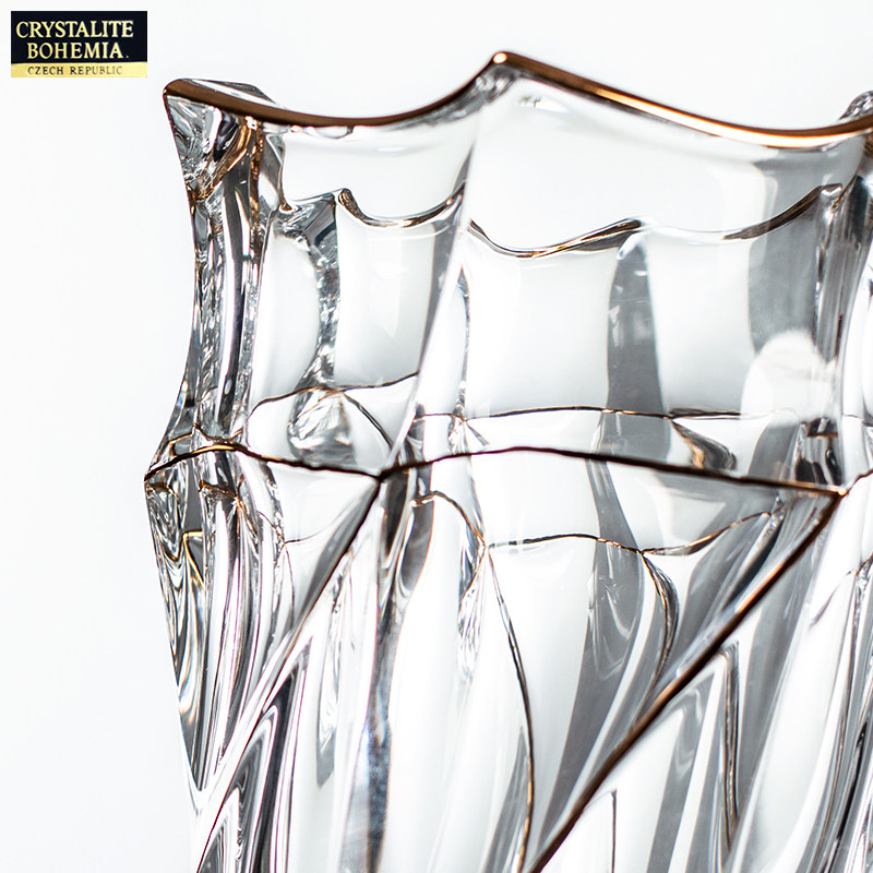 捷克进口bohemia水晶玻璃描金花瓶 开珏家居花瓶