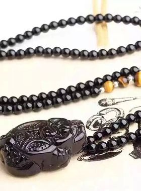 天然冰种冰彩黑曜石龙龟吊坠男女项链情侣挂坠旺财水晶