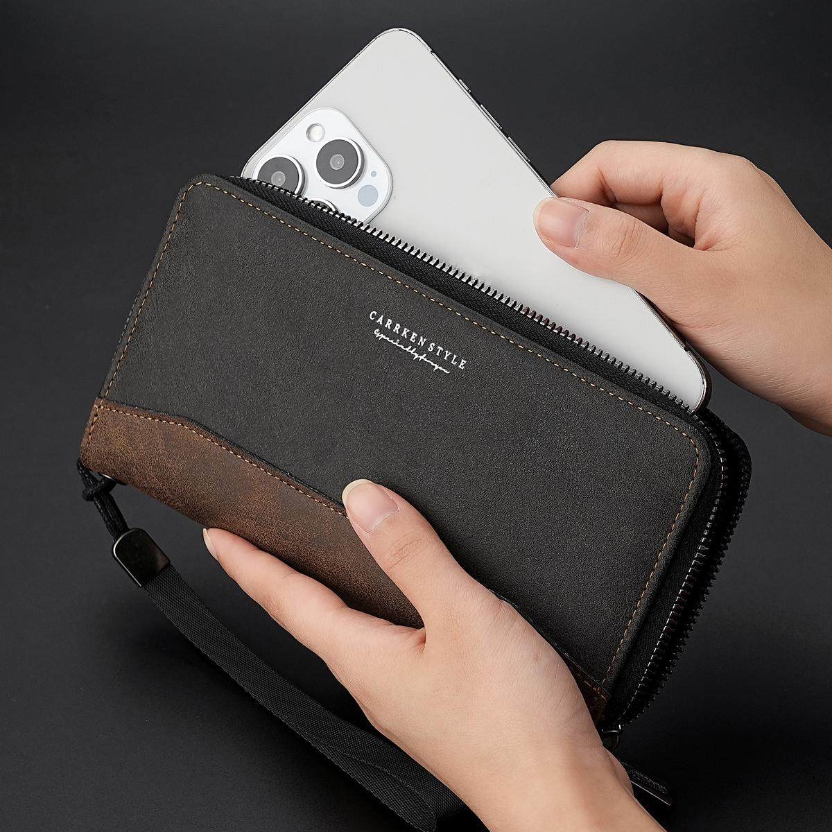 CarrKen新复古磨砂拼接撞色男士长款钱包 青年时尚多功能拉链手包,淘宝优惠券,粉丝福利购,淘宝优惠卷
