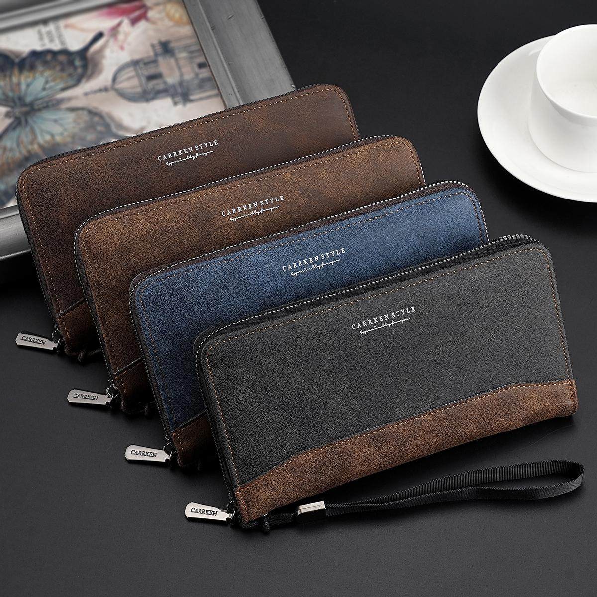 CarrKen新复古磨砂拼接撞色男士长款钱包 青年时尚多功能拉链手包,淘宝优惠券,粉丝福利购,淘宝优惠卷