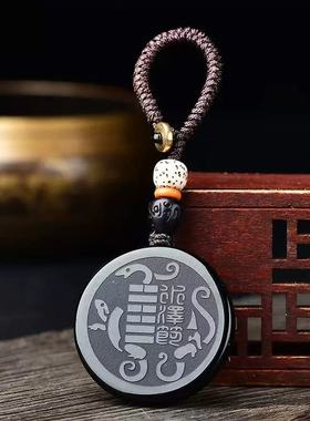 五行属水的饰品缺水补水天然黑曜石玄武吊坠水泽节钥匙扣项链挂件