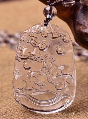 白水晶三合贵人局生肖吊坠蛇鸡牛猴鼠龙虎马狗猪兔羊牌挂件男女款