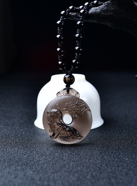 2026年属猴的吉祥物吉狮赐桃吉贵宏吊坠黑曜石生肖三合转运珠项链