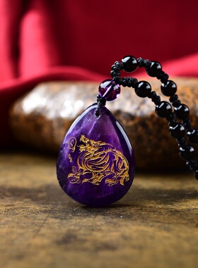 秘术紫气东来辅贵吉瑞吊坠紫水晶招财貔貅项链男女转运皮休