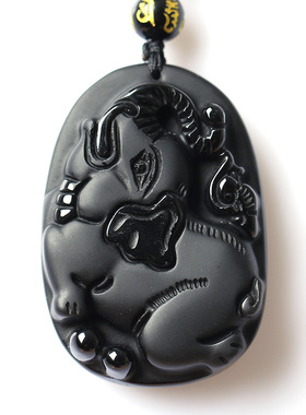 天然黑曜石黑曜石大象吊坠黑曜石玉器大象项链男女款如意大象挂件