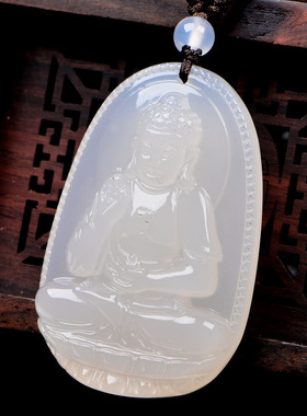 白色玉髓生肖狗八大守护神吊坠