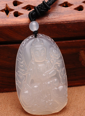 白色龙蛇本命佛守护神玉髓吊坠