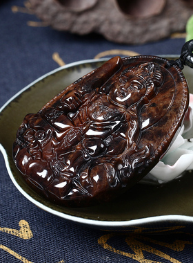 影子石金丝属兔文殊菩萨吊坠项链