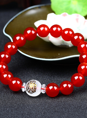 2026年马年本命年文哲保岁手链黑曜石红玛瑙手链手串属马鼠牛兔