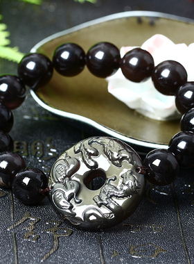 黑曜石平安扣催缘手链