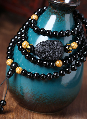 属虎本命佛黑曜石普萨手链