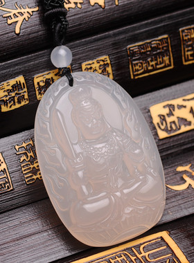白色生肖鸡玉髓不动尊菩萨吊坠