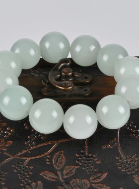 青峰玉器新疆和田玉级白玉手链18mm圆珠手串男女款饰品