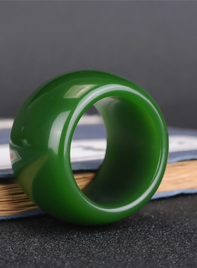 玉翡缘玉器新疆和田玉扳戒指羊脂级碧玉戒指男士扳指碧玉菠菜绿