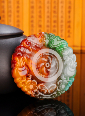 新疆和田玉时来运转吊坠男女款彩玉吊坠玉项链玉牌子首饰时尚饰品