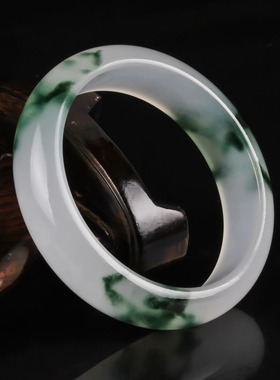 冰种飘花玉手镯白玉镯子情人节礼物玉石镯子深绿玉天然仙女玉手镯