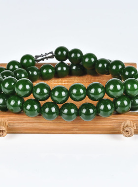 新疆玉碧玉项链菠菜绿女款10mm玉石项链精品男女款圆珠链子