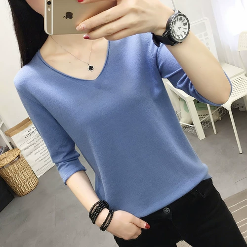 Приятный телу весенний тонкий трикотажный свитер, V-образный вырез, коллекция 2022, в корейском стиле, оверсайз