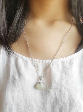 s925银和田玉吊坠项链女款