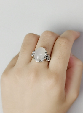 北桑纯银镶玉髓个性活口女戒指