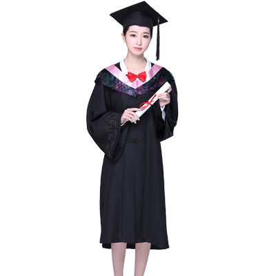 学士服毕业礼服学位服本科毕业礼服学士服女粉色文理工科帽子 虎窝淘