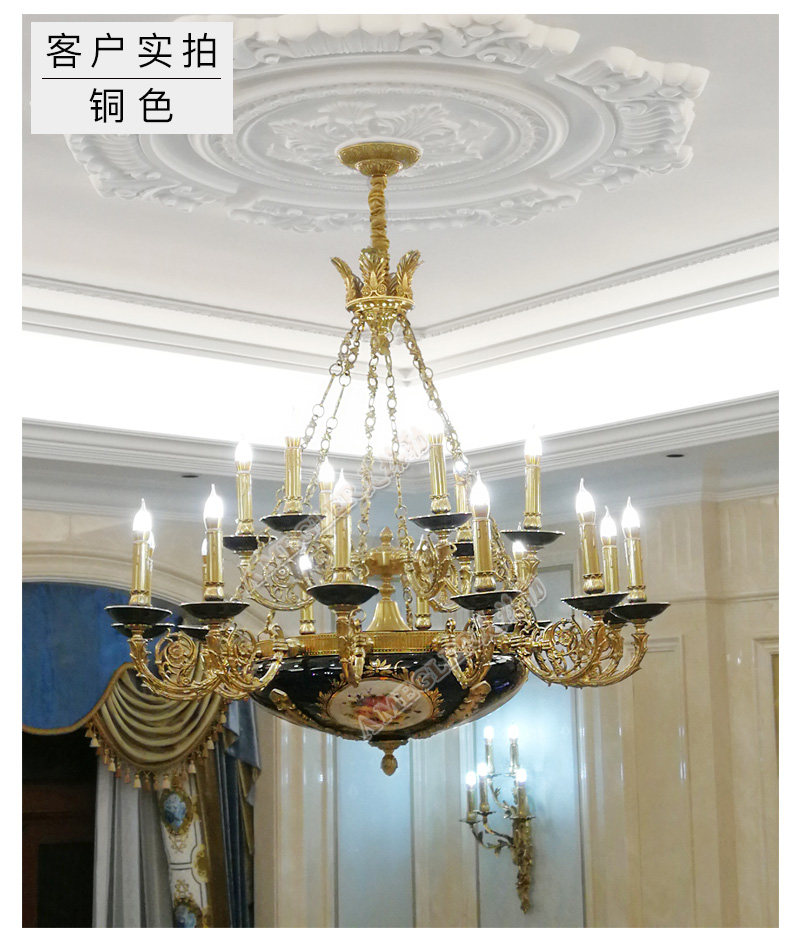 美格勒高端法式全铜陶瓷吊灯复式楼奢华别墅客厅餐厅欧式宫廷灯具_虎窝淘