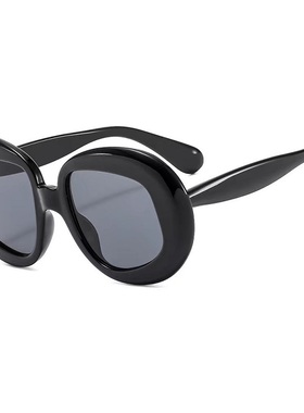 新款个性欧美潮撞色椭圆不规则男女墨镜时尚彩色户外街拍太阳眼镜