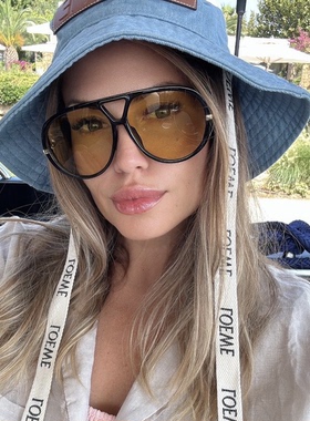 欧美大框飞行员式墨镜双梁蛤蟆镜男女潮朋克风骑行太阳镜圆脸显瘦