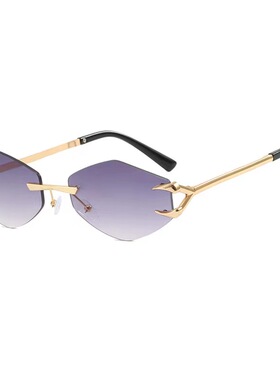 无框抓钩多边形太阳眼镜女个性切边时尚搞怪墨镜嘻哈潮流网红街拍