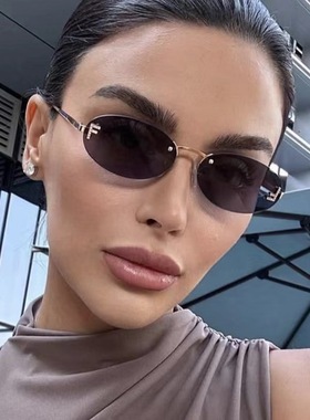 防紫外线无框椭圆形男女字母墨镜